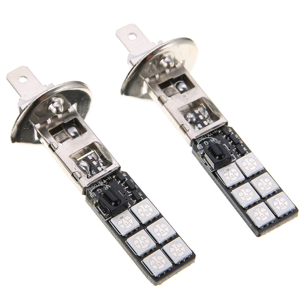 FG Colorful H1 5050 12SMD RGB LED Car Headlight Fog Light Lamp With Remote Control. 