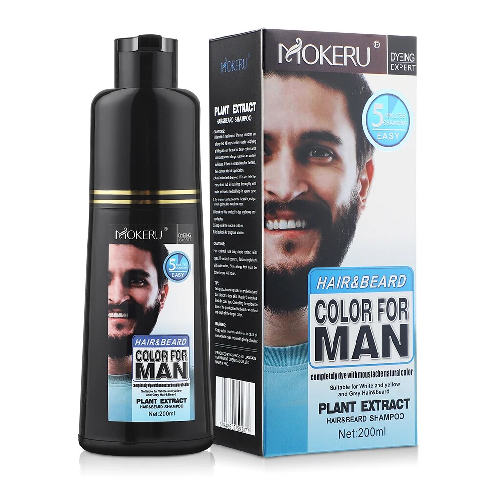 200ml Natural Permanent Beard Dye Shampoo Long Lasting Beard Coloring For Men Removal White Grey Hair Color Cover Beard Care. 