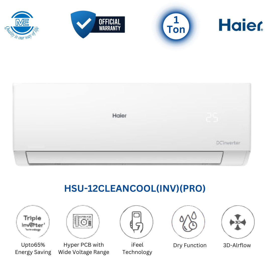 HAIER 1.0 Ton CleanCool Inverter AC With Self Clean Technology | HSU-12CLEANCOOL(INV)(PRO)