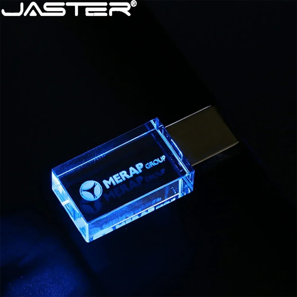 JASTER Crystal Pen Drive 128GB Free Custom Logo Memory Stick 64GB Will Emit Light USB Flash Drive 32GB Creative Pendrive 16GB. 