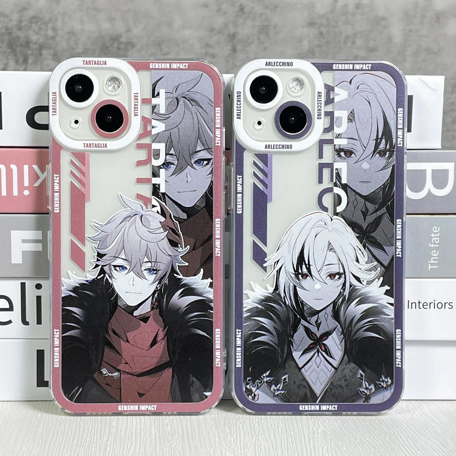 Genshin Impact Arlecchino Phone Case For iPhone 15 14 13 12 11 Pro Max Plus XR Mini SE XS XR 7 8 Soft Transparent Cover Dottore