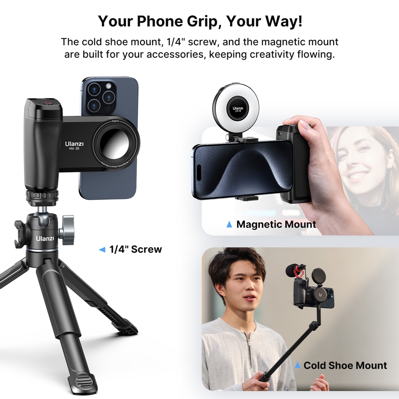 Ulanzi MA35 Phone Camera Grip Handle MagSafe Bluetooth Shutter Smartphone Selfie Stablizer Vertical Horizontal. 