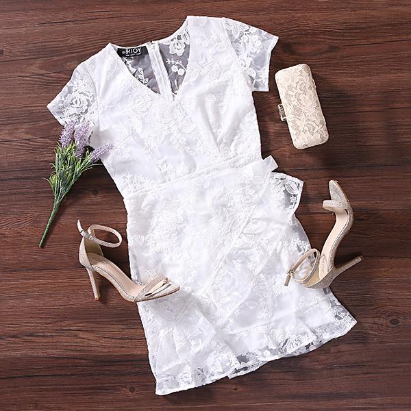 white floral lace cutout dress