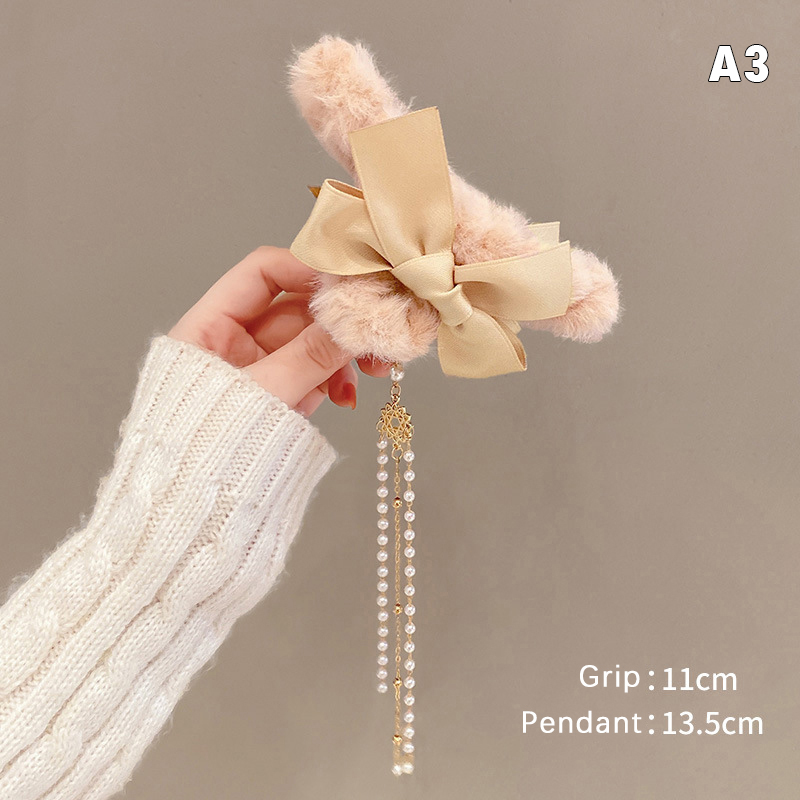 Plush Claw Bow Tassel Hairpin Best Claw Clips For Thick Hair Women