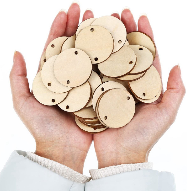 100 Pieces Circle Wooden Tags Birthday d Tags with 2 Holes for Birthday d Chore d DIY Crafts, 1.5 Inches. 