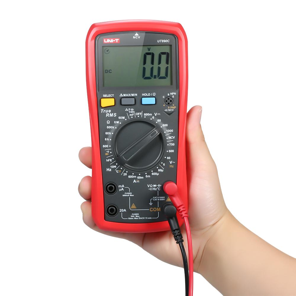 UNI-T UT890C Digital Multimeter True RMS Handheld Mini Universal Meter AC DC Voltmeter Ammeter High Accuracy Measure AC/DC Voltage Current Resistance Capacitance Frequency Temperature Diode Tester. 
