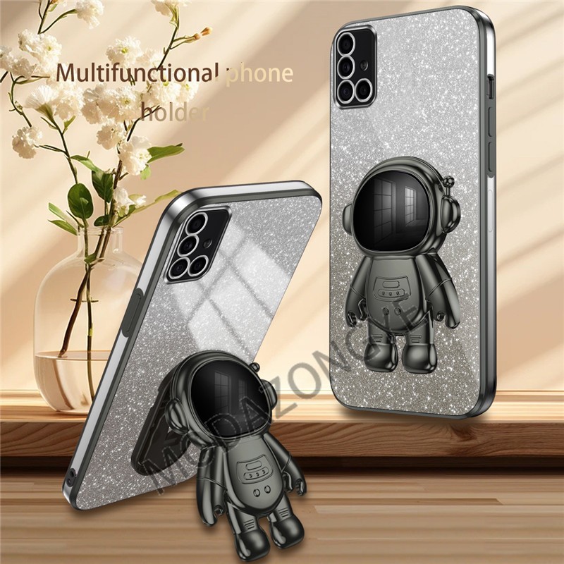 lthmy for Samsung Galaxy A71 case electroplating colorful luxury soft glitter TPU cell phone back cover phone case astronaut kickstand