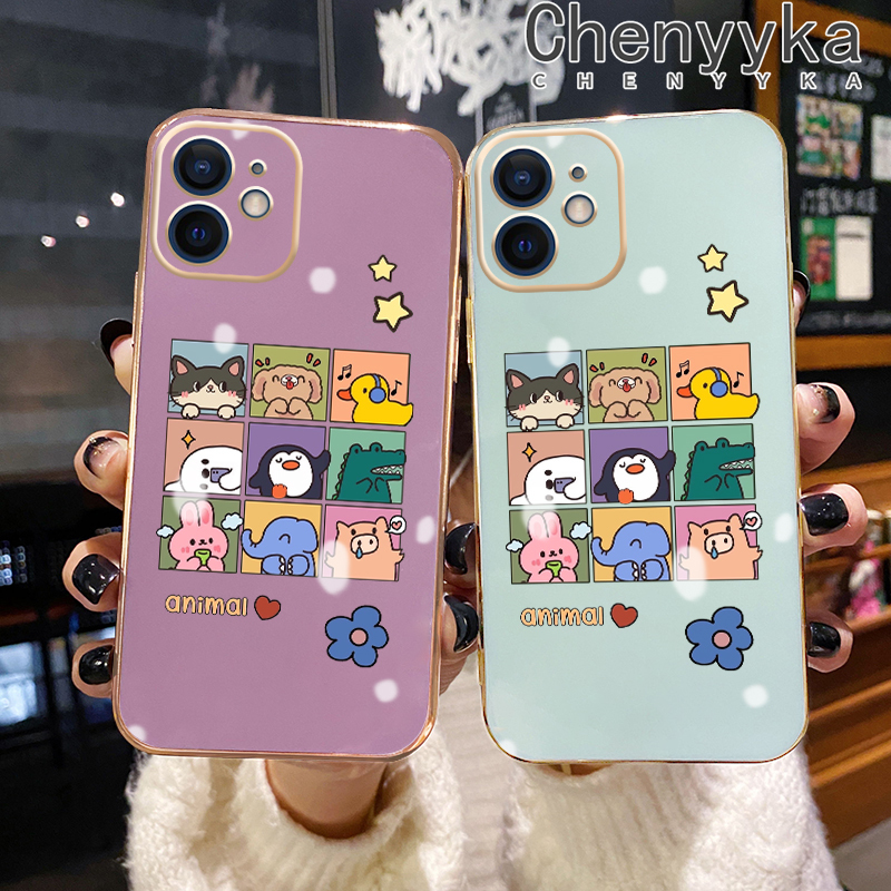 Chenyyka Case For iPhone 6 6s 6 Plus 6s Plus Case Cartoon Cute Animal Pattern New Design Luxury Plating Phone Cases Side Edge Pattern Shockproof Soft Case Full Cover Camera Protection Case. 