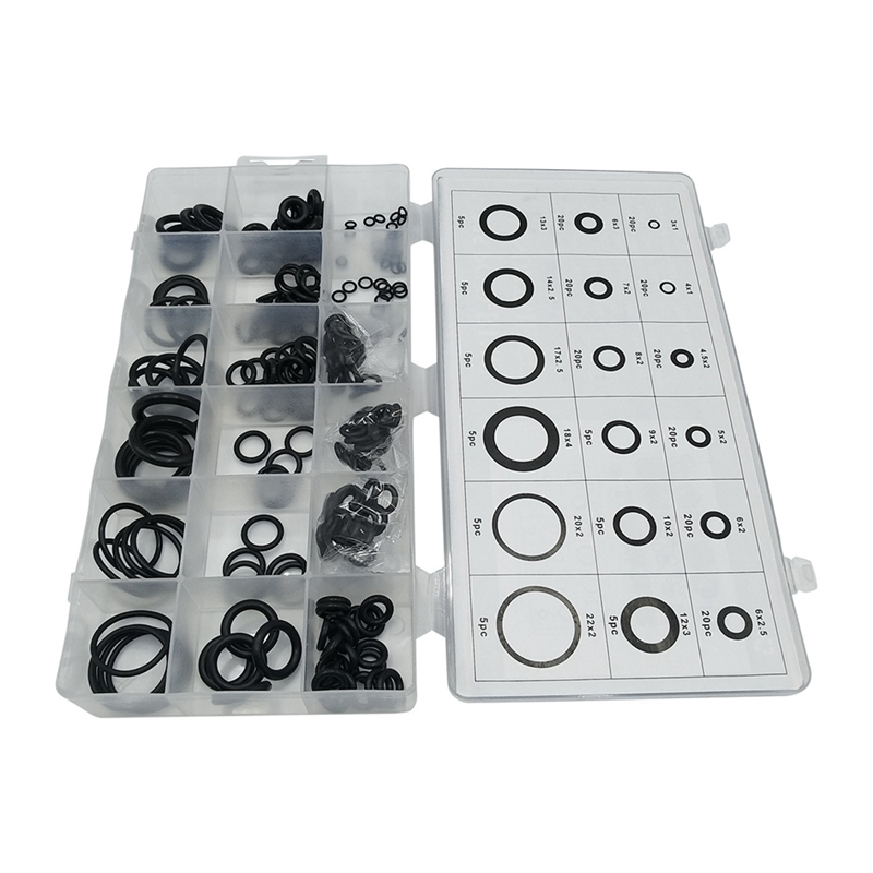 225PC Black Leather O-Ring Set NBR Pressure O-Ring Set Sealing Ring Corrosion Resistant Butyl Rubber Pressure Resistant