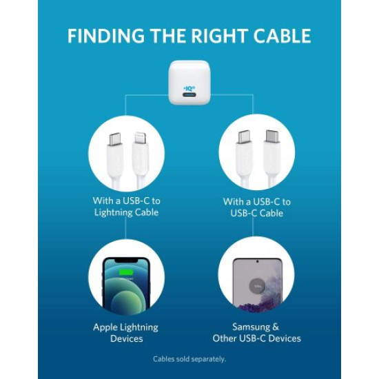 Anker PowerPort III Nano (20W) iQ3 A2633  for iPhone 14/13/12/11/11 Pro/11 Pro Max/XR/XS/X. 
