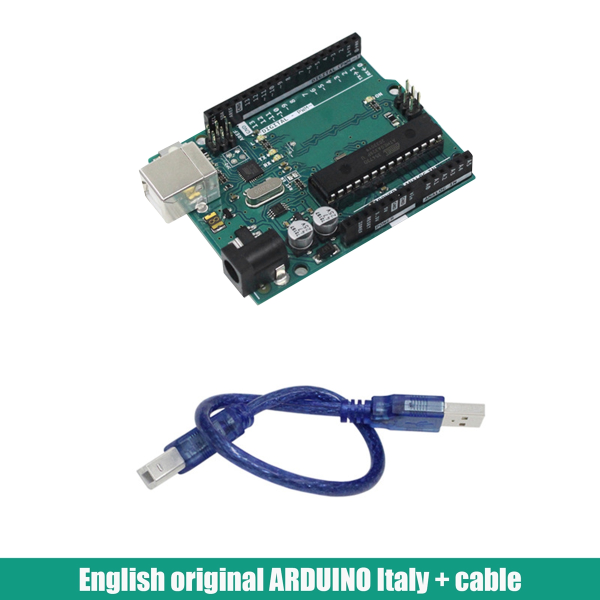For Arduino UNO R3 Atmega328P 32KB 7-9V Arduino MCU C Language Programming Learning Development Board Green +Metal with Data Cable. 