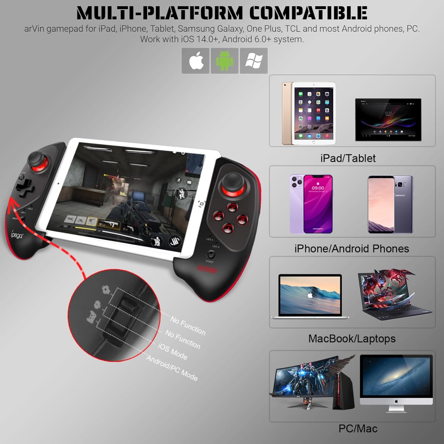 Ipega PG-9083S Game Controller Bluetooth Wireless Gamepad Controle Stretchable Joystick For iOS Android Phone Tablet TV Box PC. 