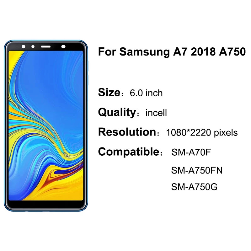 LCD No Frame For Samsung Galaxy A7 2018 A750 SM-A750F A750G Display Touch Screen Digitizer Assembly Replacement Parts. 