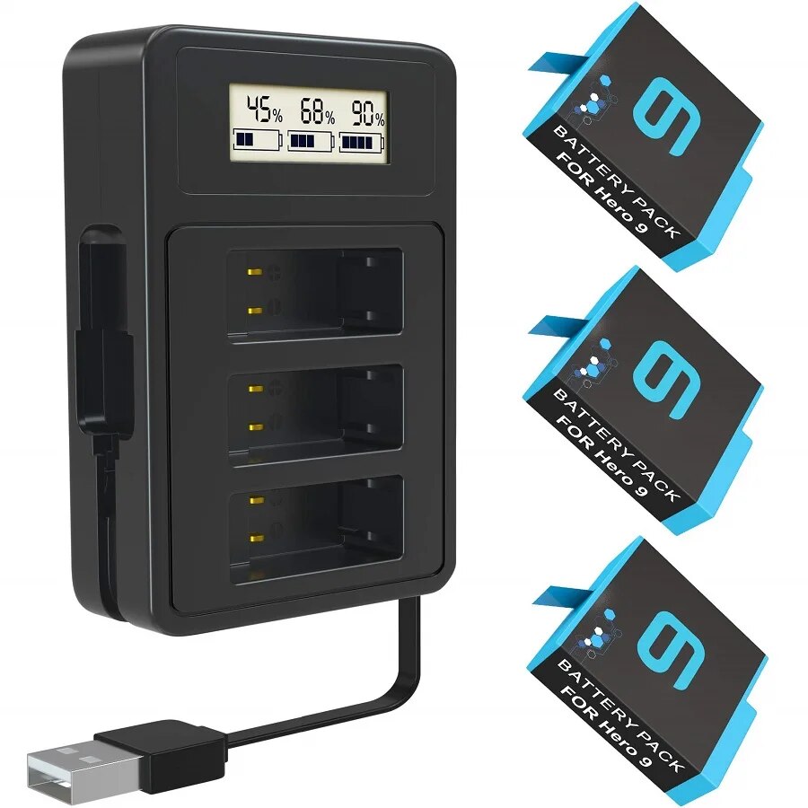 3Channel GoPro Battery Charger With USB Type C Smart Display Fast Charger For GoPro Hero 9 8 7 6 5 Black Camera Original Charger. 