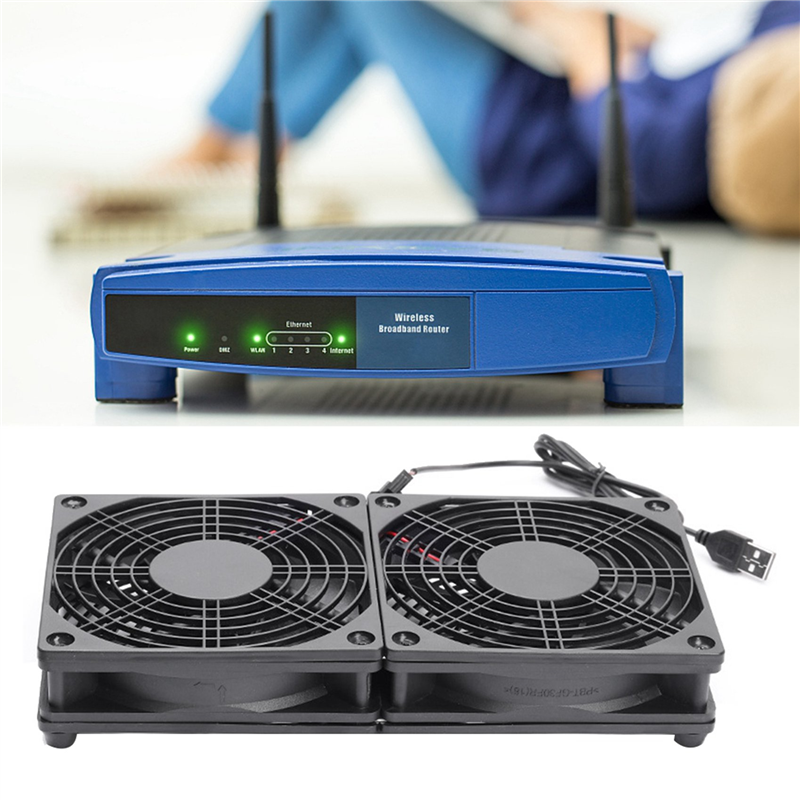 2X 120mm 5V USB Powered PC Router Dual Fans High Airflow Cooling Fan for Router Modem Receiver. 