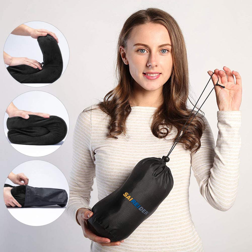 Adjustable Memory Foam Made Portable Travel Pillow, Eyemask, Earplucks. 