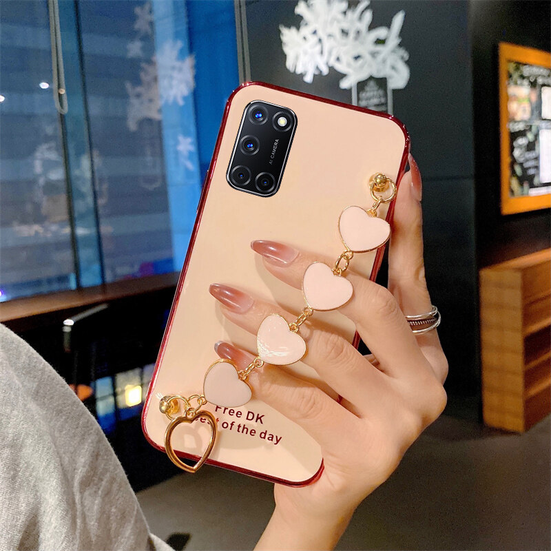 Phone case OPPO A92 Soft Case Transparent Plating Electroplating Shiny Cases + Love Bracelet For OPPO A92 Cover. 