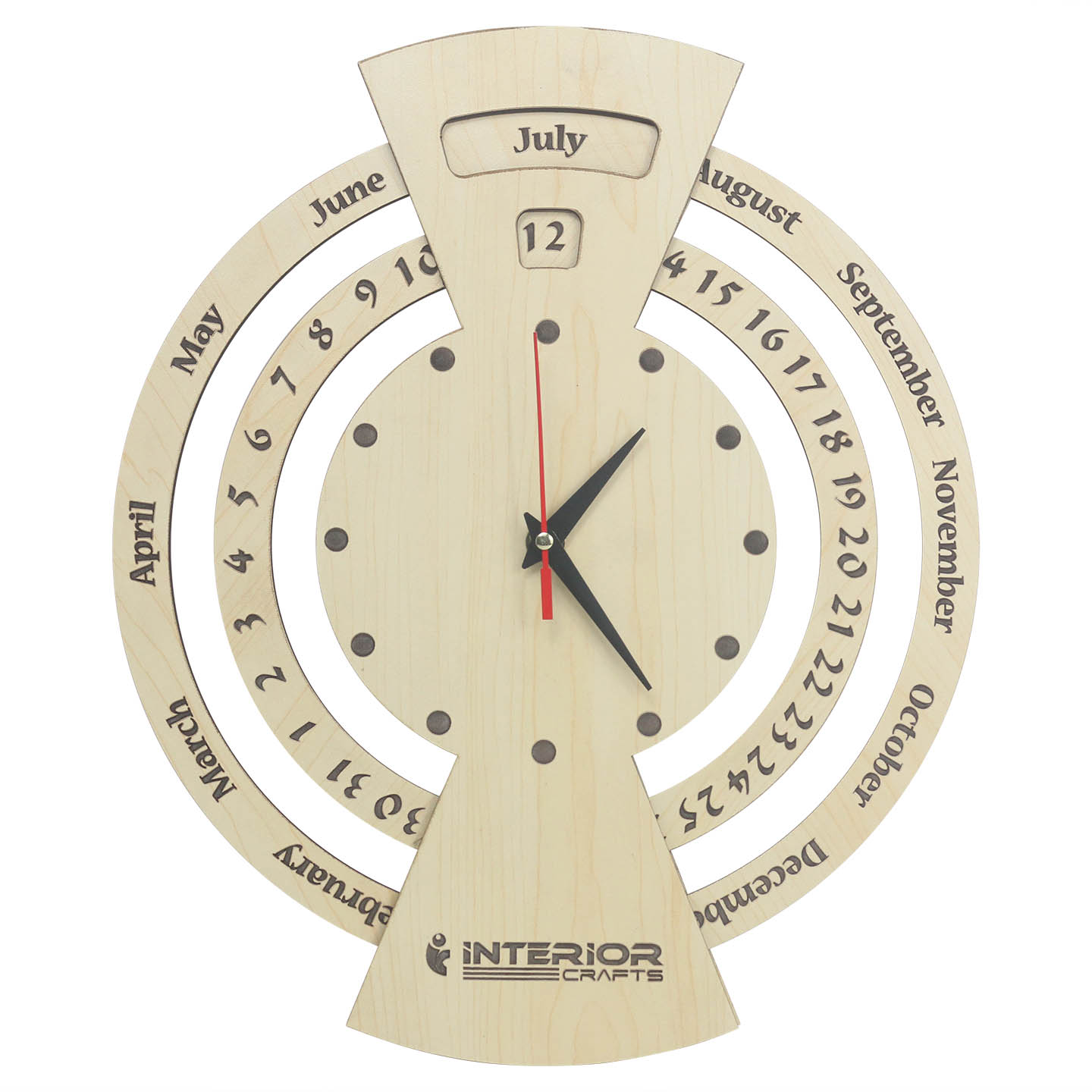 Daily Changeable Wooden Circle Calendar with Wall Clock - Office and Home Decor