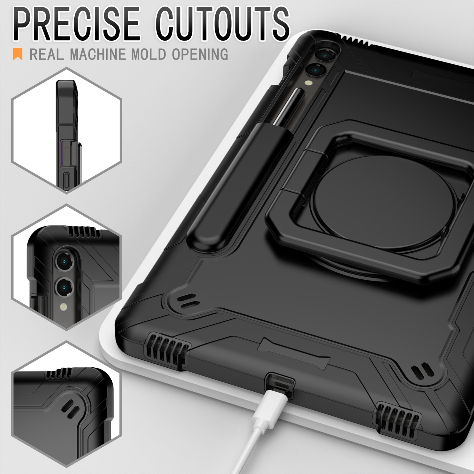Handle Robot Silicone Hybrid PC Tablet Case For Samsung Galaxy Tab S9 FE+ / S9+. 