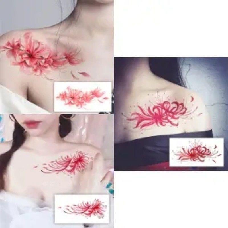 Half tattoo attached to the belly wings lace rose flowers cover the belly and lower abdomen real woman one piece cross. 