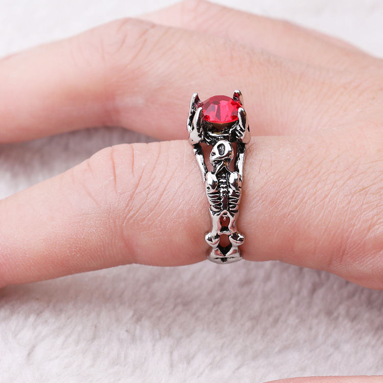 ebay foreign trade punk retro diamond double skull ring men's metal trend alloy imp ring