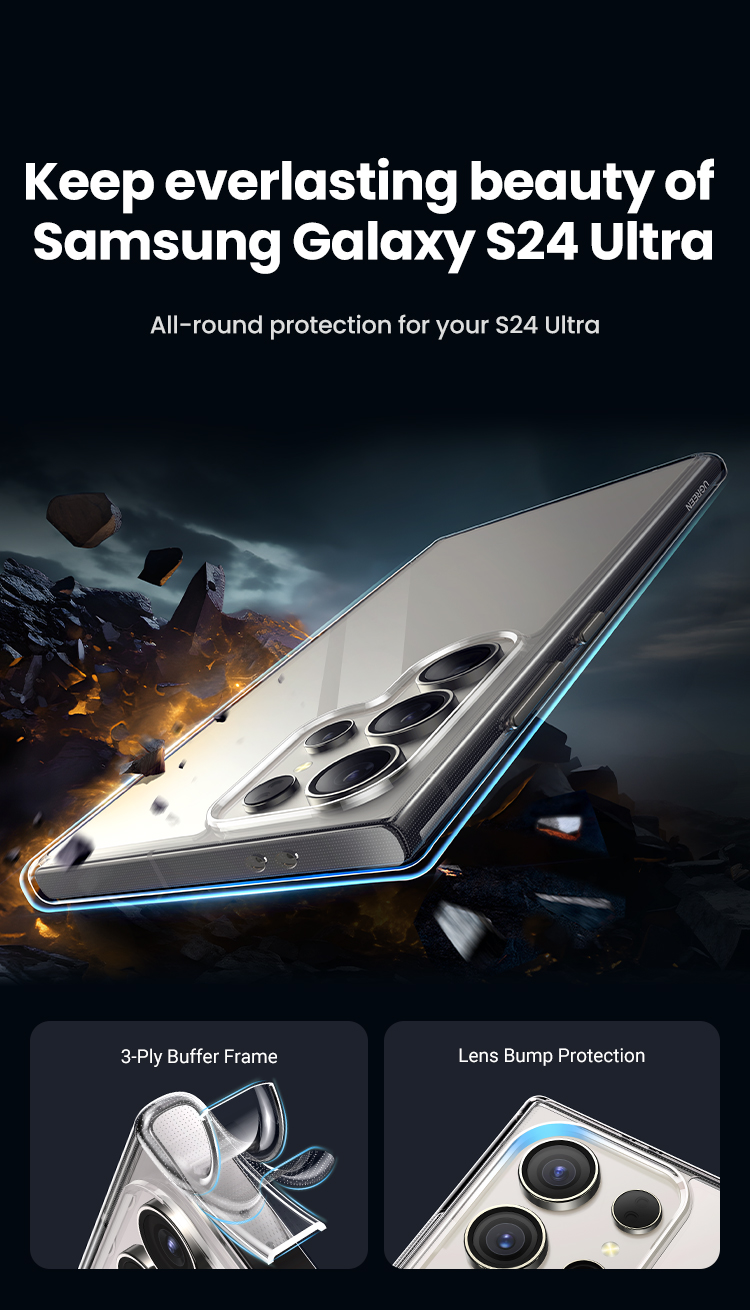 UGREEN Clear Case For Samsung Galaxy S24 Ultra Shockproof Transparent Case Cover Protective Soft TPU for Samsung S24 Plus Case. 