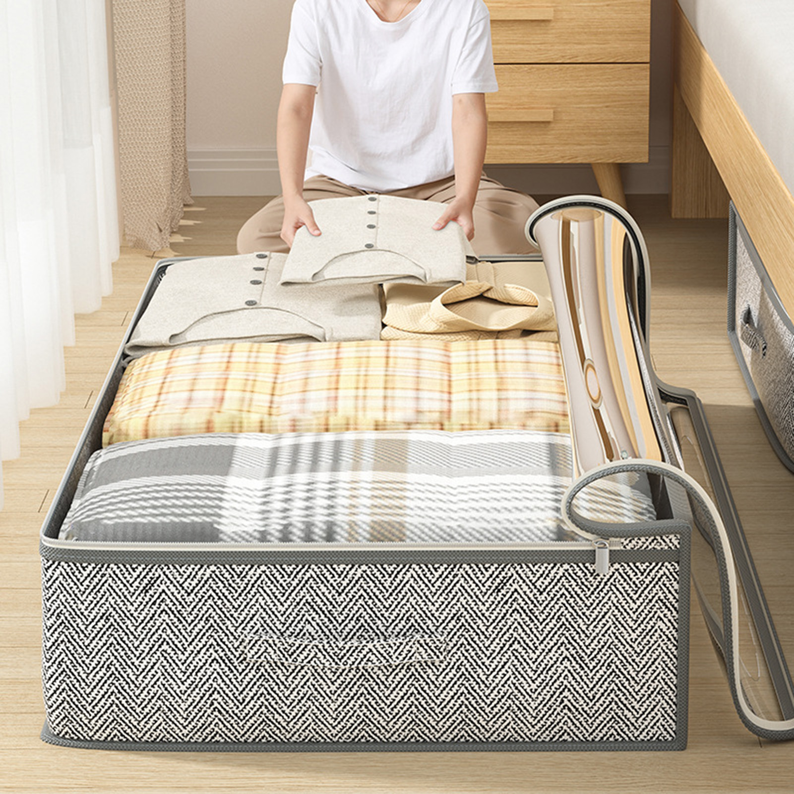 under Bed Storage Container Space-saving Underbed Storage Containers with Clear Top Cover Large Capacity Reinforced Sides Convenient Handle Ideal for Southeast Asian Buyers Blanket Storage Container. 