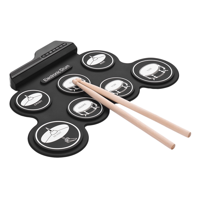 7 Pads Electric Drum Set ,Portable Roll Up Drum Practice Pad Drum. 