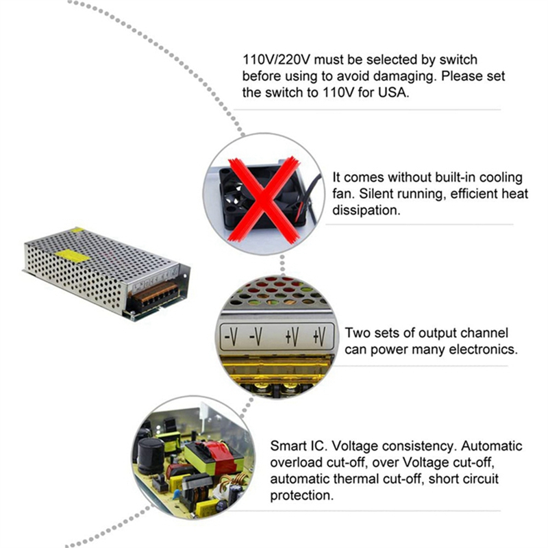 2X DC 12V 15A 180W Power Supply Transformer Switch AC 110V / 220V to DC 12V 20Amp Switching Adapter Converter LED(15A). 