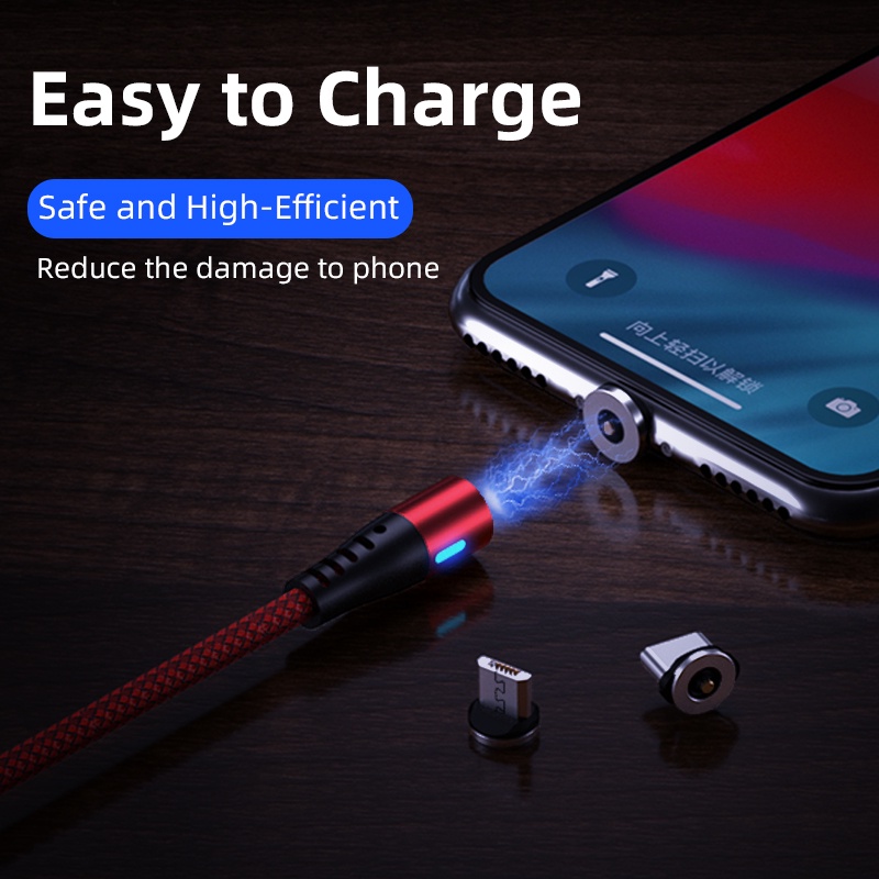 AUFU 360 Degree Rotation Magnetic Charger Cable USB Micro Type C Fast Charging Cable with LED Light Magnet Charger Cable for Android. 