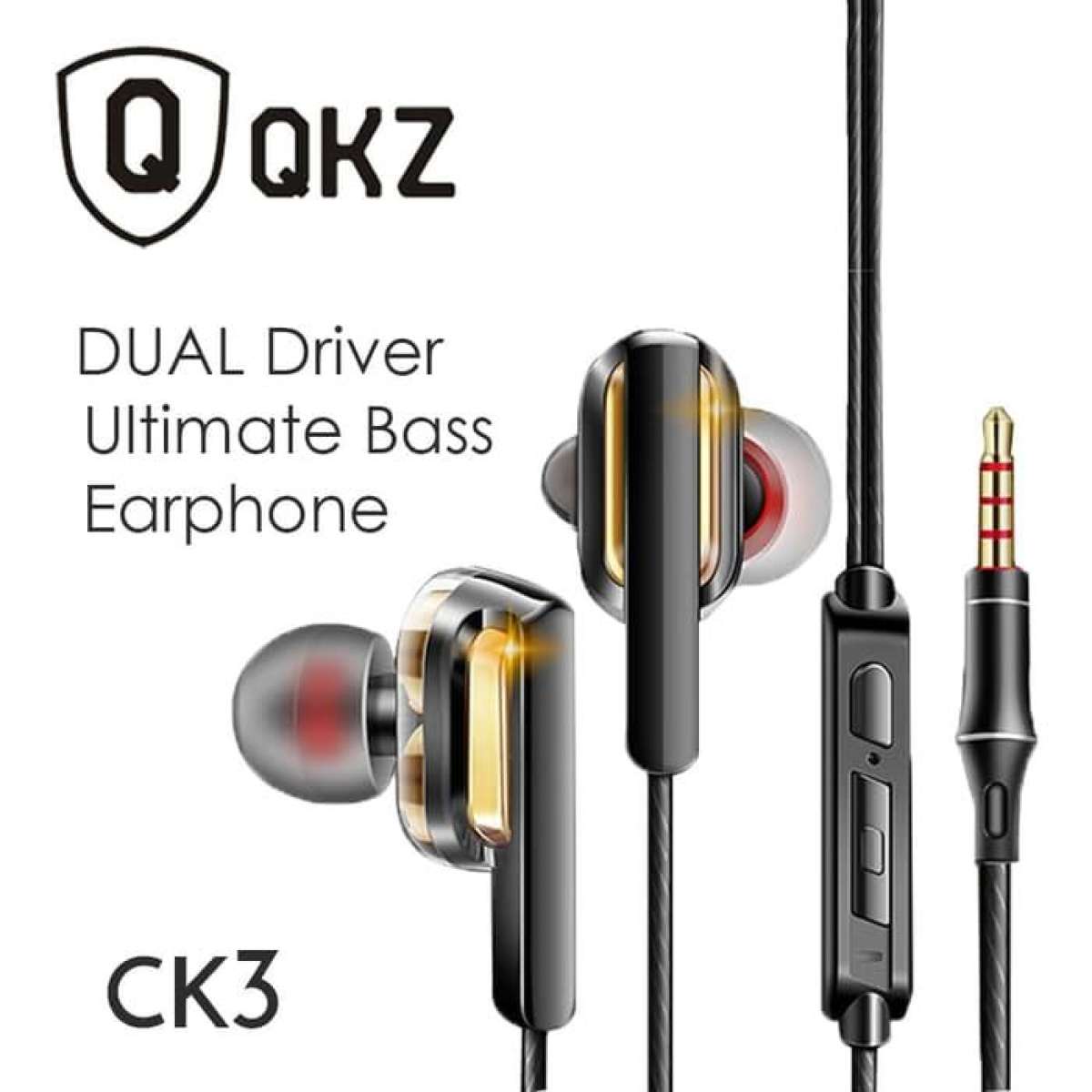 QKZ CK3 In - ear Wired Double Moving Ring with Wheat Fever HIFI Mobile Headphones - Black