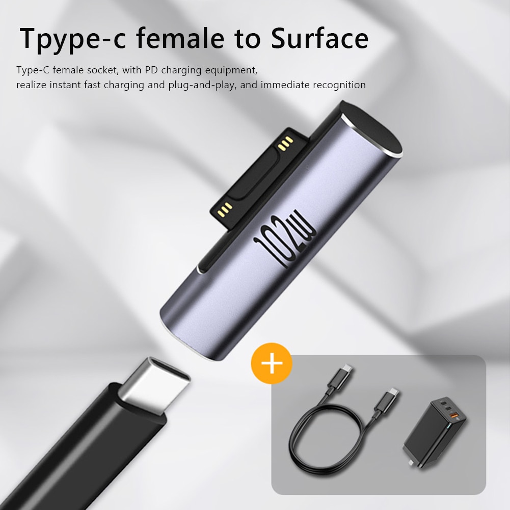 For Microsoft Surface Pro X 8 7 6 5 4 3 Go Book to USB Type C PD Fast Charging Plug Converter 15V/3A USB C Charger Power Adapter. 