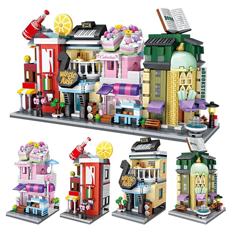 City View Scene Cinema Retail Store Candy Shop Architectures Mini Blocks Models Building Blocks Christmas Toy for Children. 