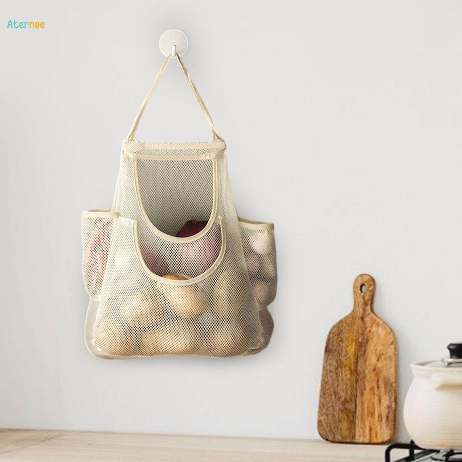 Mesh Garlic Net Bag Reusable Mesh Bag with Handle for Onions Fruit Potatoes. 