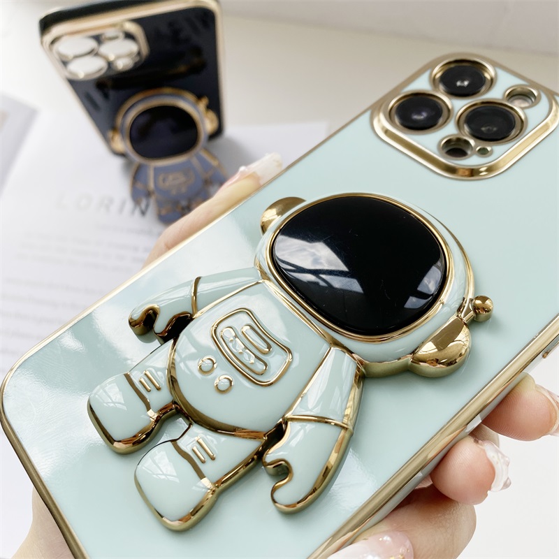 UCUC for Samsung Galaxy A73 5G Back Cover + Free Lanyard Creative Cute Astronaut Folding Bracket Luxury 6D Plating Case Soft Silicone Square Phone Cases. 