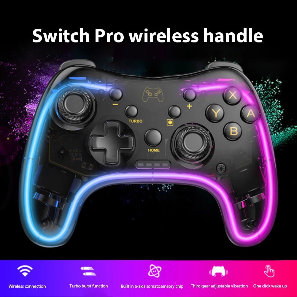 Wireless Transparent RGB Video Gamepads Game Controller Joystick STK-7039RG Compatible For Switch Pro Windows 7/8/10 And PC Steam.