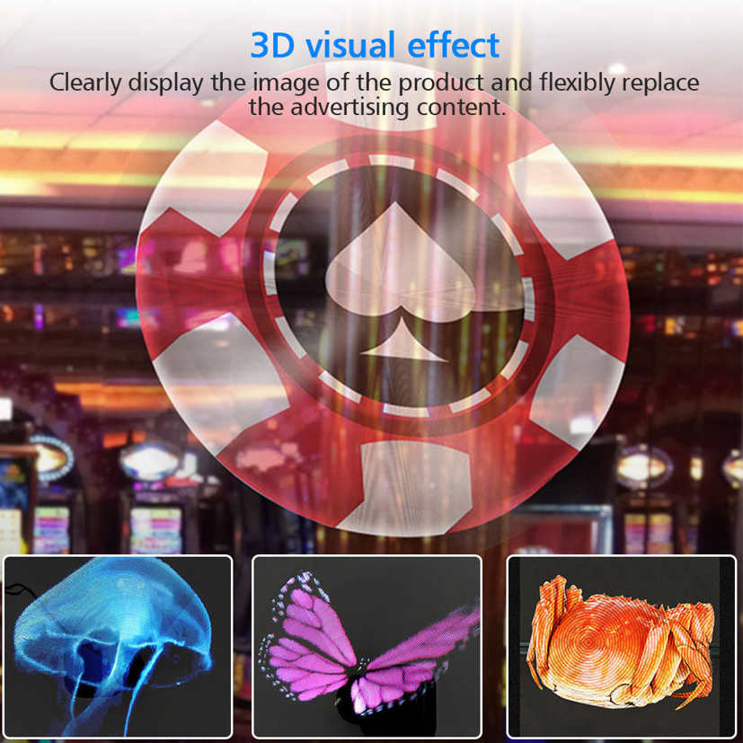 LED 3D Holographic Projector Hologram Player Advisement Display Fan Lamp+SD Card. 