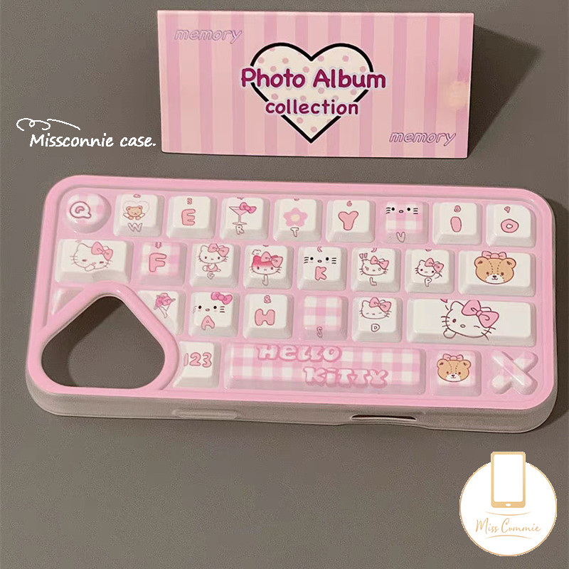 Fashion Lovely Color Bear Bunny Hello Kitty Keyboard Case Compatible for IPhone 16 13 11 15 14 12 Pro Max 13 15 16 12 14 Pro Luxury Stress Relief Entertainment 3D Keyboard Case. 