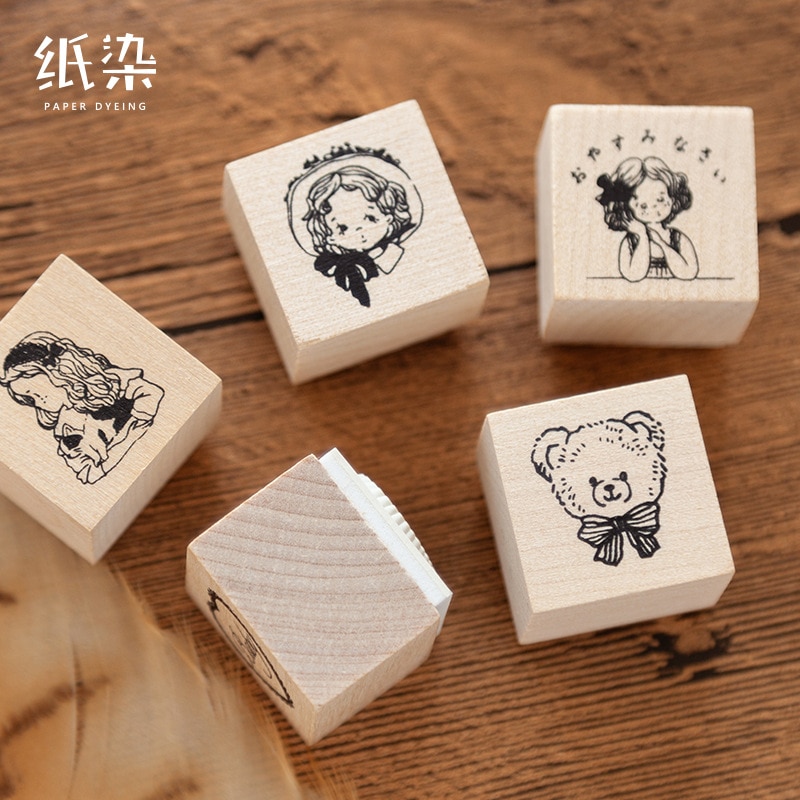 【VisioN Shop】Vintage Girl Diary Bear Wood Stamp DIY Wooden Rubber Stamps for Scrapbooking Diary Standard Stamp. 