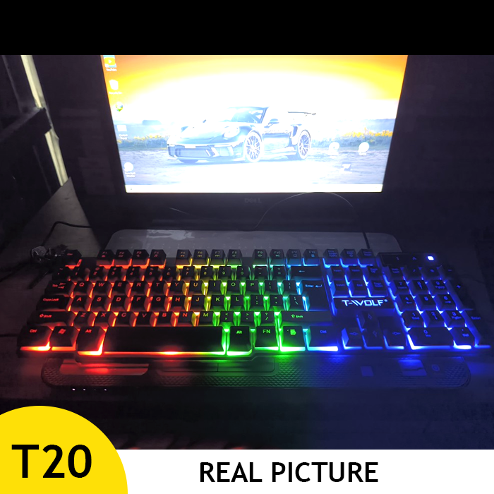 RGB Gaming Keyboard TWolf T20 Wired Semi Mechanical Membrane Keyboard With Mechanical Look And Feel RGB backlit keycaps full size keyboard. 