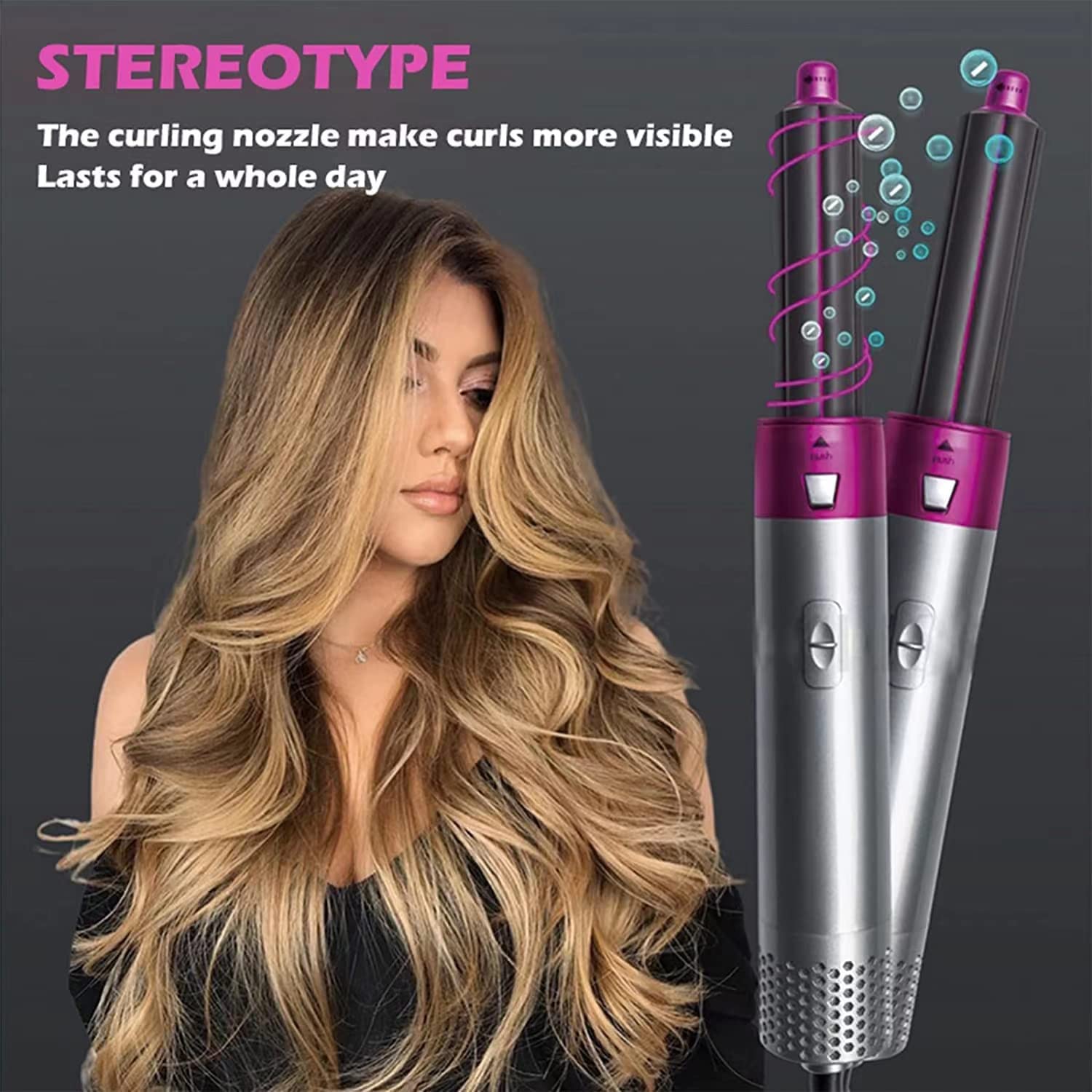5 in 1 Multifunctional styling tool, The Detachable  Automatic Suction Hair Curler, 5 in 1 Multi-Head Hot Air Comb. 