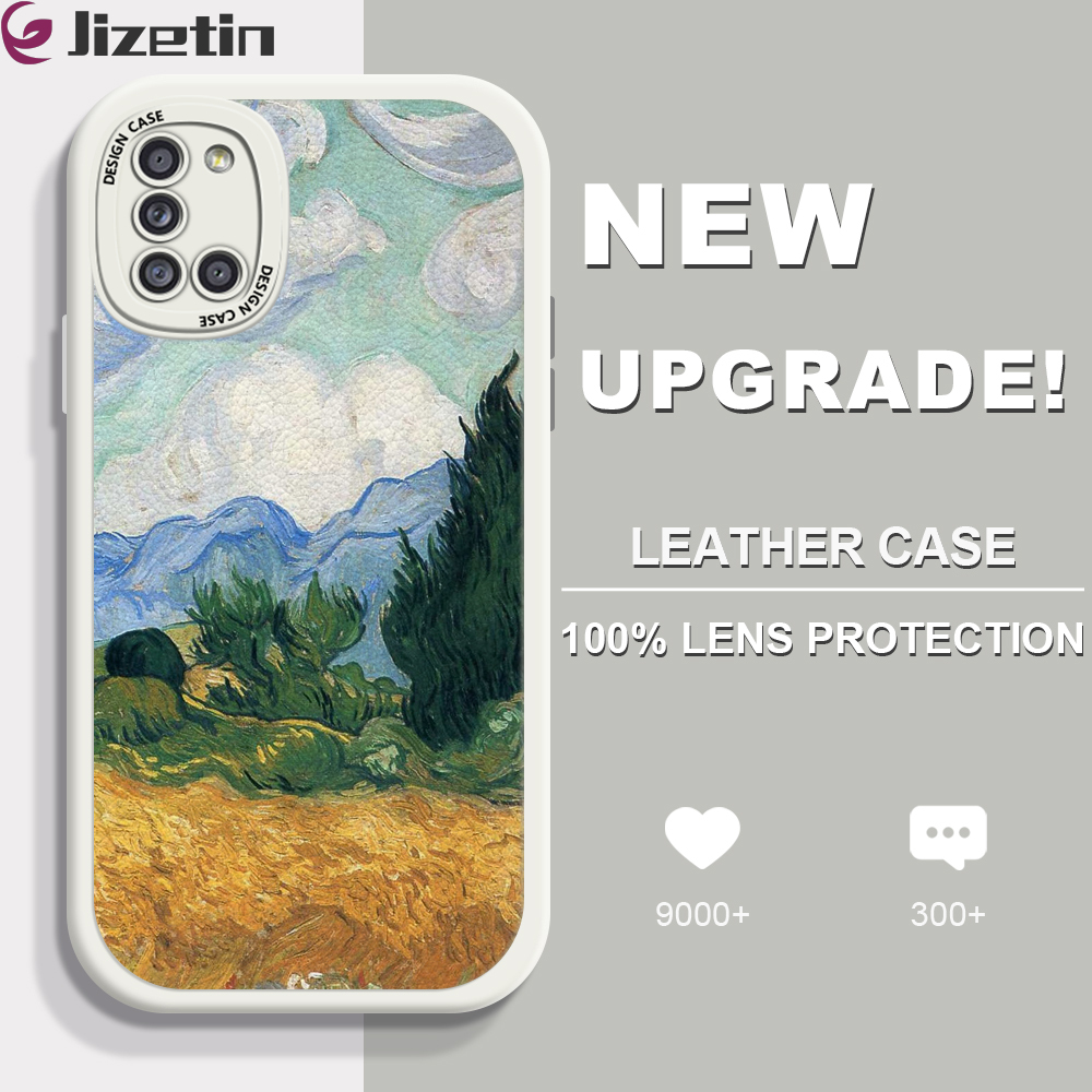 Jizetin for Samsung A31 Back Cover Creative Oil Painting Lambskin Texture PU Leather Back For Girls Boys Soft Phone Case