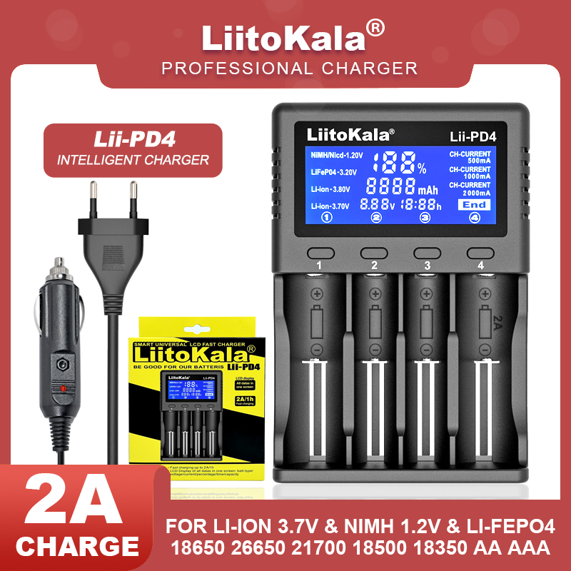 Liitokala 18650 Charger Lii-PD4 PD2 S12 3.7V 3.2V 1.2V Smart Battery Charger LCD Display 21700 26650 AA AAA Etc Test Capacity. 