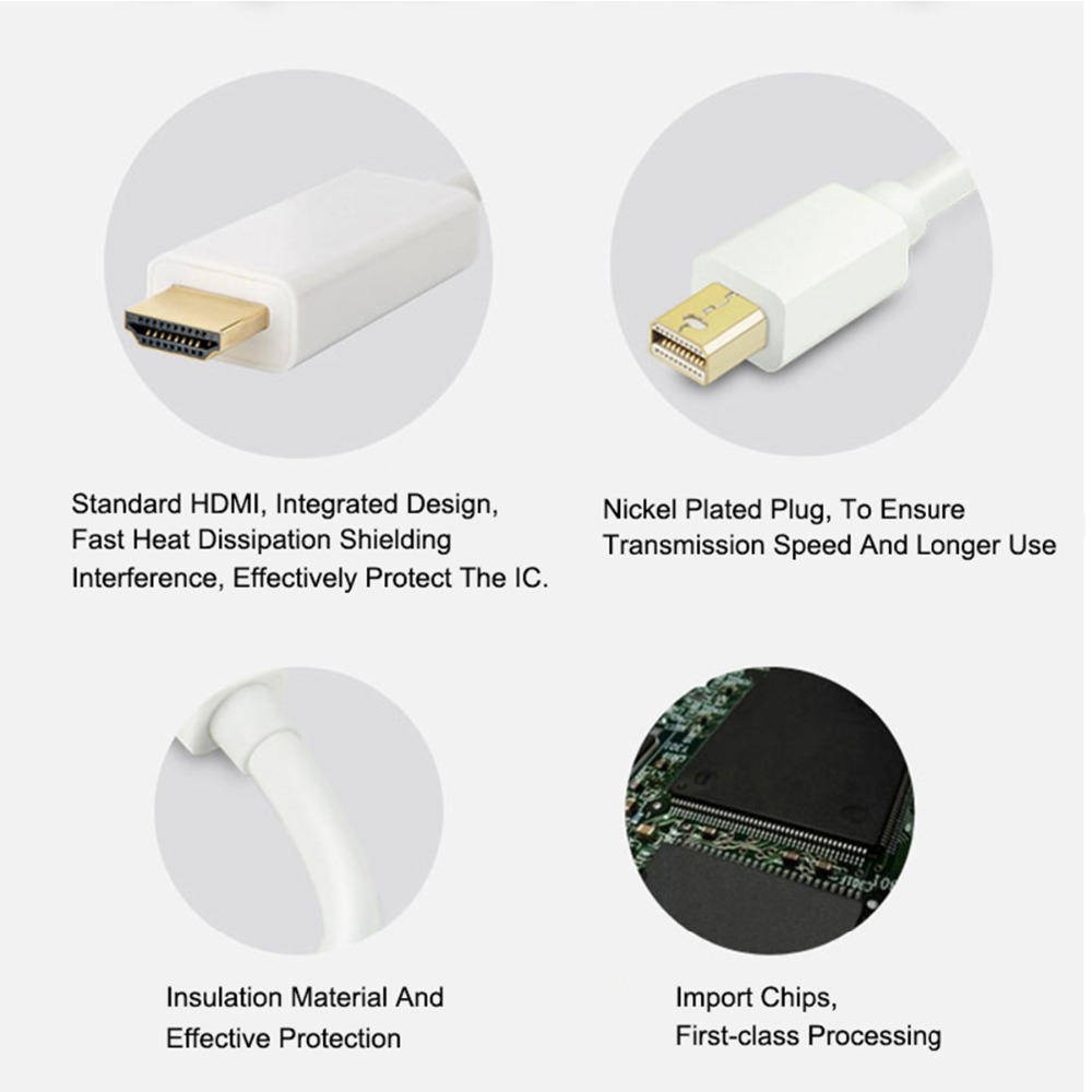 Mini Display Port to HDMI Cable 4K 1080P Thunderbolt HDMI Converter for MacBook Pro iMac Mini DP to HDMI Cable Adapter. 