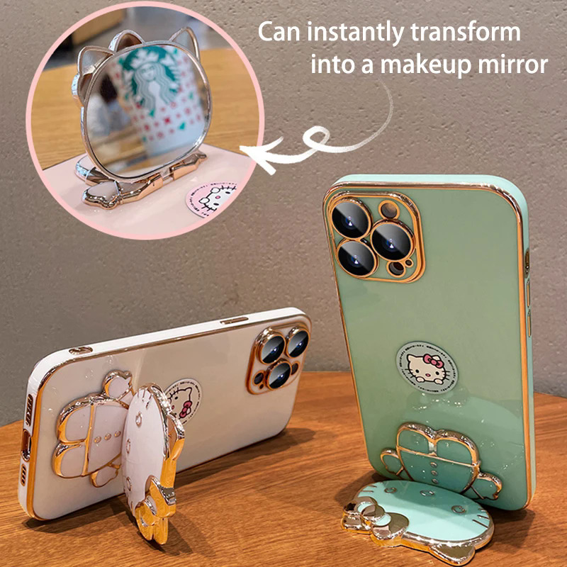 Plating Hello Kitty Phone Case for Samsung Galaxy S23 S22 Ultra S21 S20 FE S10 S9 S8 Note 20 9 8 Plus 10 Lite Mirror Rack Cover PCardiaCP. 