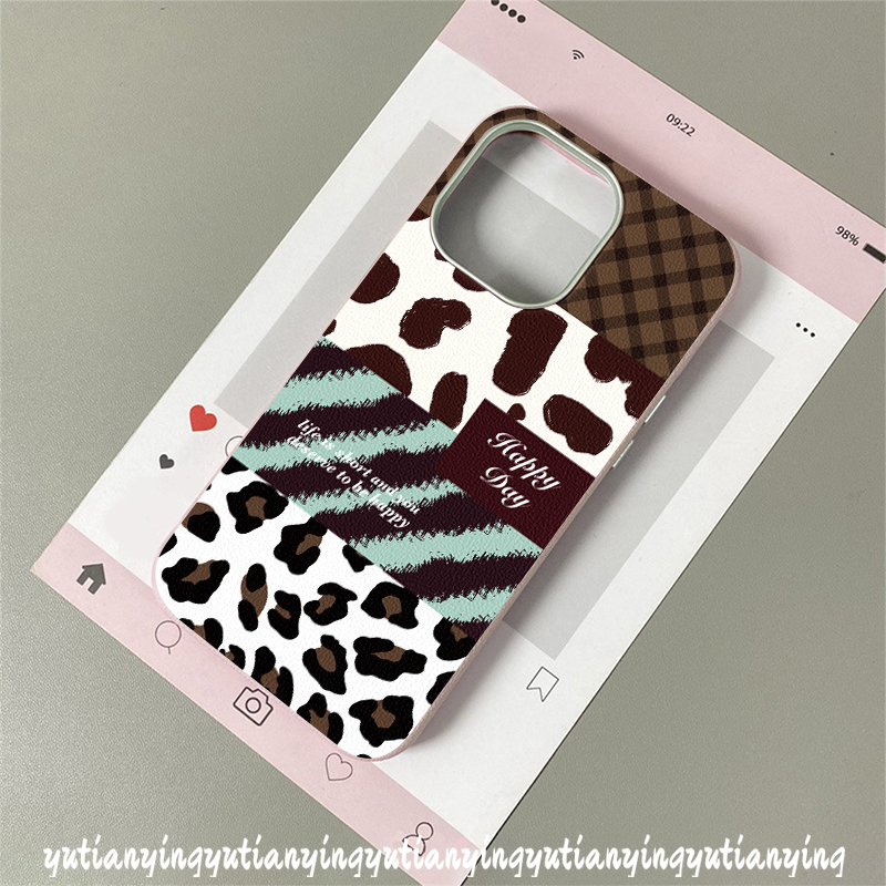 Retro Leopard Print Lattice Splice Skin Feel Leather Texture Case Compatible for IPhone 16 11 15 13 14 12 Pro Max 16Plus 16 14 15 Plus X XR XS Max Luxury 2 in 1 Metal Lens Frame Cover. 