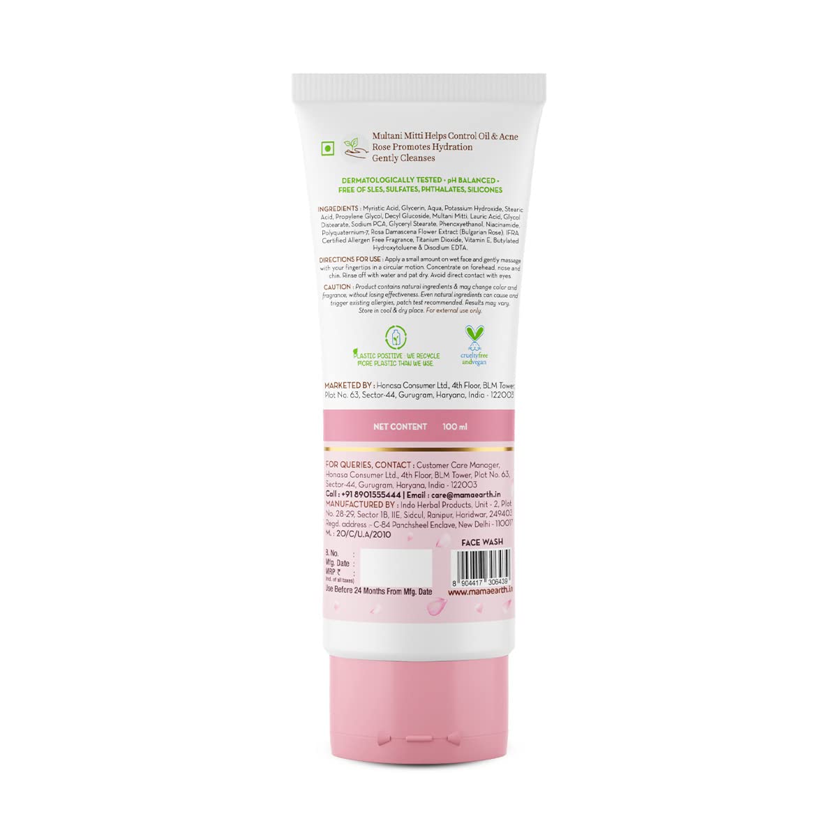 Mamaearth Multani Mitti Face Wash with Multani Mitti & Bulgarian Rose For Oil Control & Acne - 100 ml. 