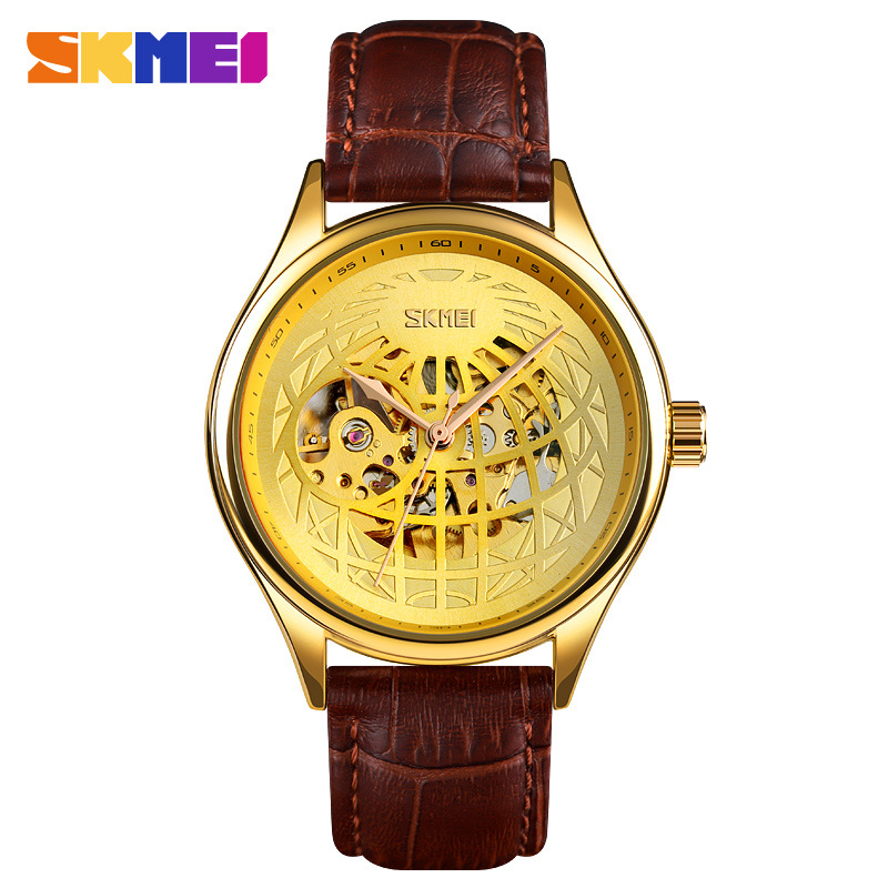Timely beauty automatic fashion hollow men's mechanical watch SKmei business all-match leather high-end brand watch. 