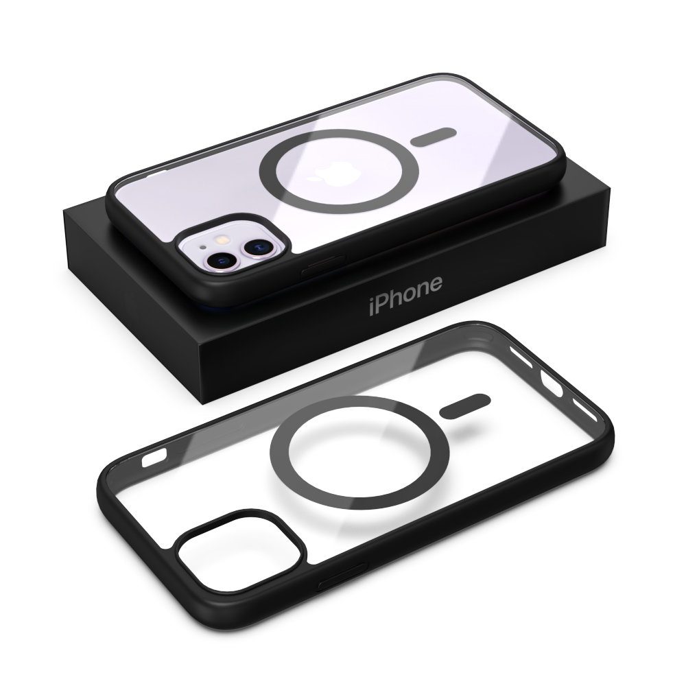For Apple iPhone 11 MagSafe Compatible Shockproof Transparent Slim Fit Wireless Charging supported Frosted Border Phone Back Case Mobile Cover