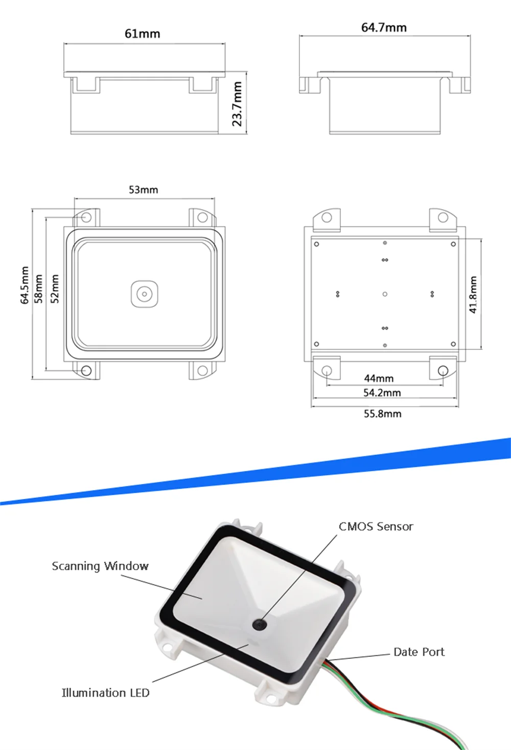 2D Barcode Scanner USB QR Bar code Reader USB RS232 TTL Interface Kiosk Small Fixed Mounted Barcode Machine QR Bar Code Reader. 
